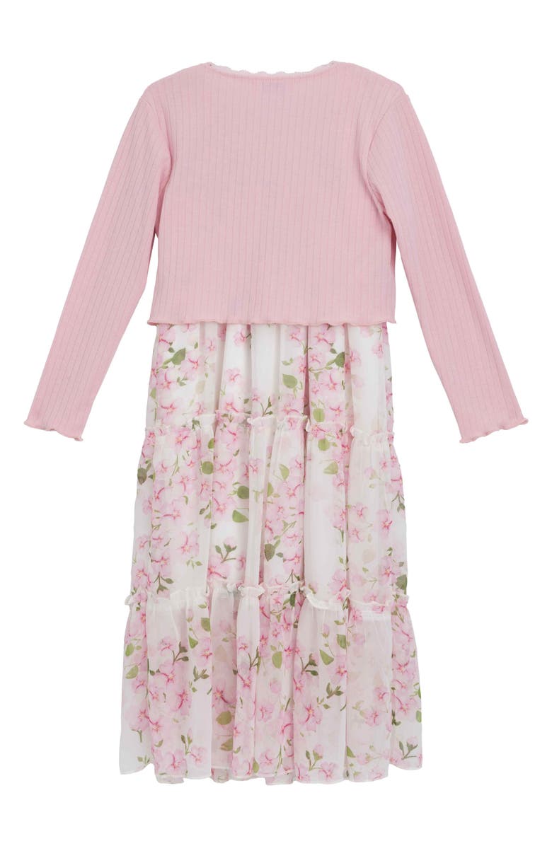 Speechless Kids' Floral Maxi Dress & Cardigan Set, Alternate, color, Ivory/ Pink