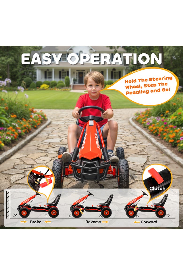 Pedal Go Kart for Kids Go Cart with Adjustable Seat EVA Wheels for Boys Girls Aged Years Old, Alternate, color, Red