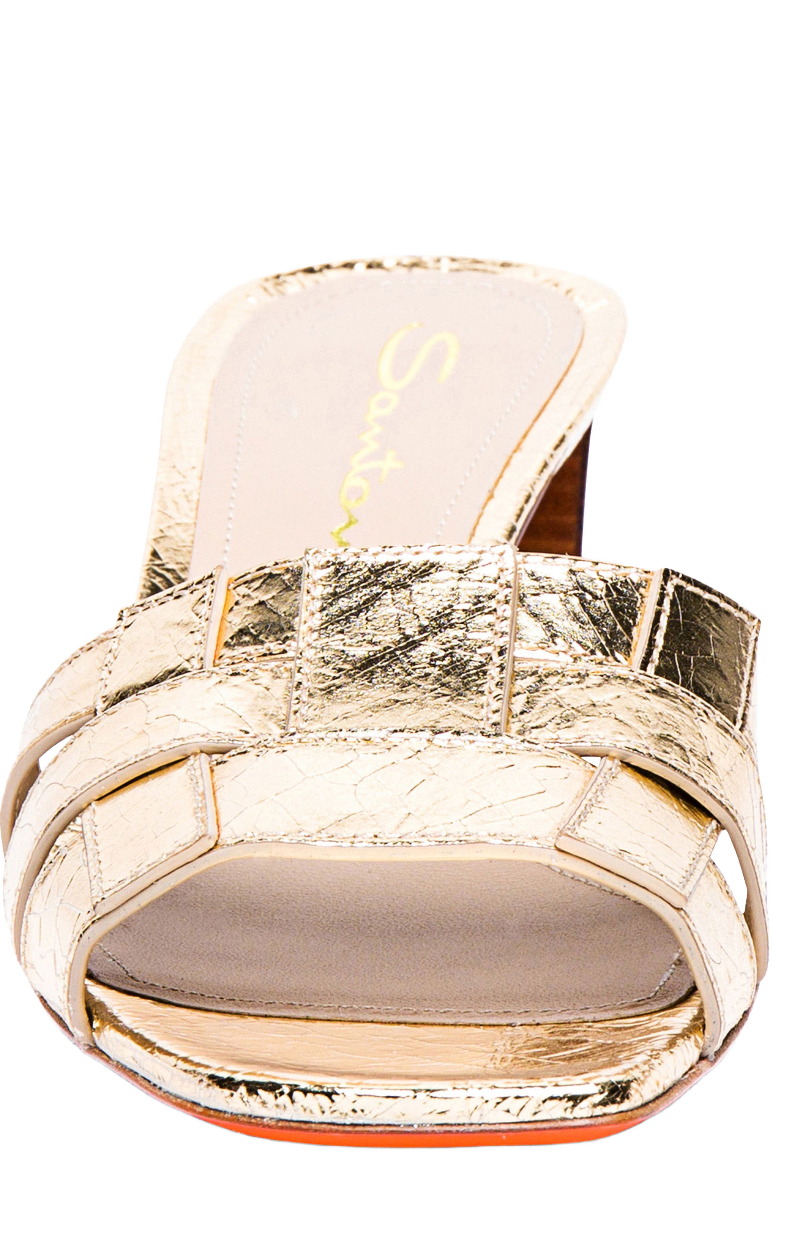 Santoni Women
s leather mid-heel Beyond sandal, Alternate, color, Gold