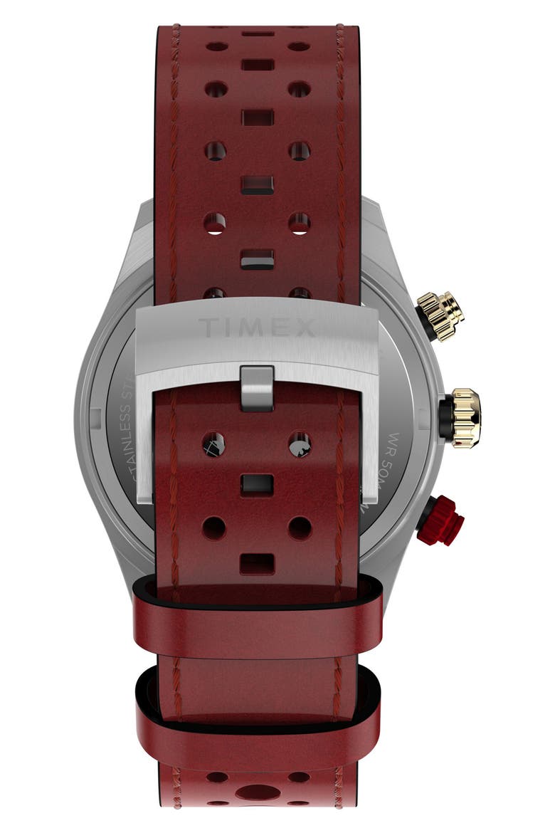 Waterbury Heritage Chronograph Leather Strap Watch, 39mm, Alternate, color, RED