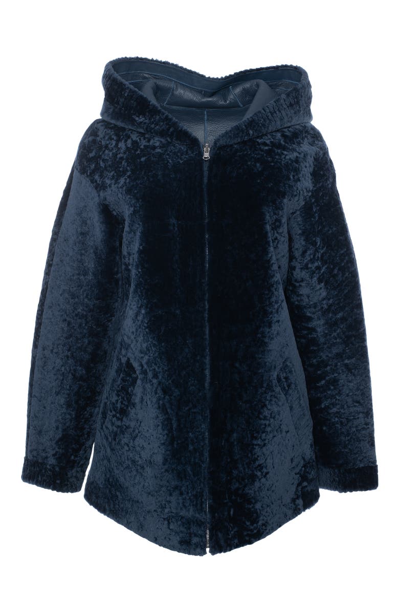GORSKI Textured Reversible Genuine Shearling Zip Parka, Alternate, color, Navy