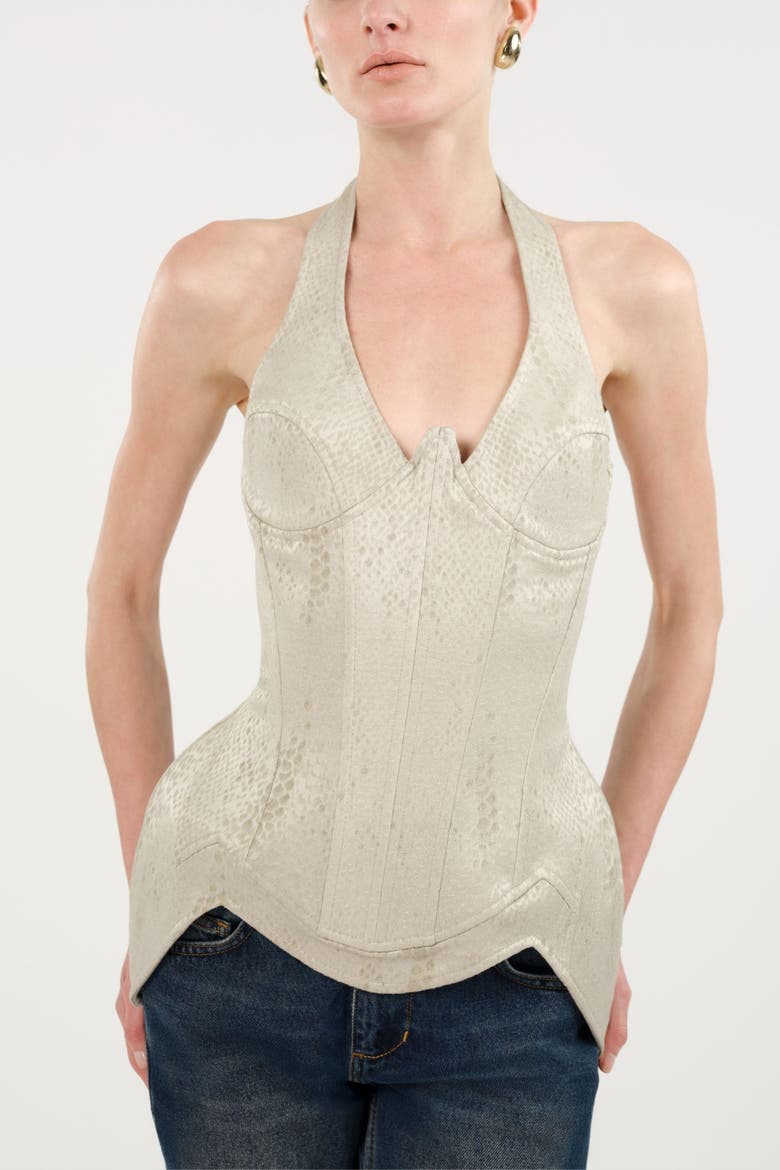 Snake Print Boned Corset Halterneck Body, Alternate, color, Multi-Colored