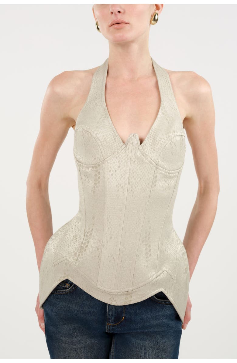 Nocturne Snake Print Boned Corset Halterneck Body, Alternate, color, Multi-Colored