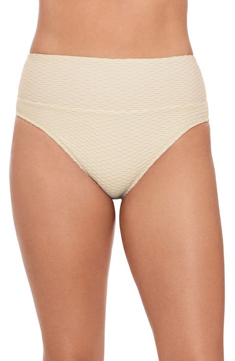 Smoothing and Sculpting Ultra Banded Grid High-Waist Swimsuit Bikini Bottoms