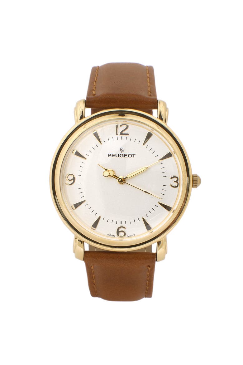 Retro Design Domed Crystal Leather Strap Watch - 38MM, Main, color, Brown