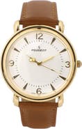 Peugeot Retro Design Domed Crystal Leather Strap Watch - 38MM