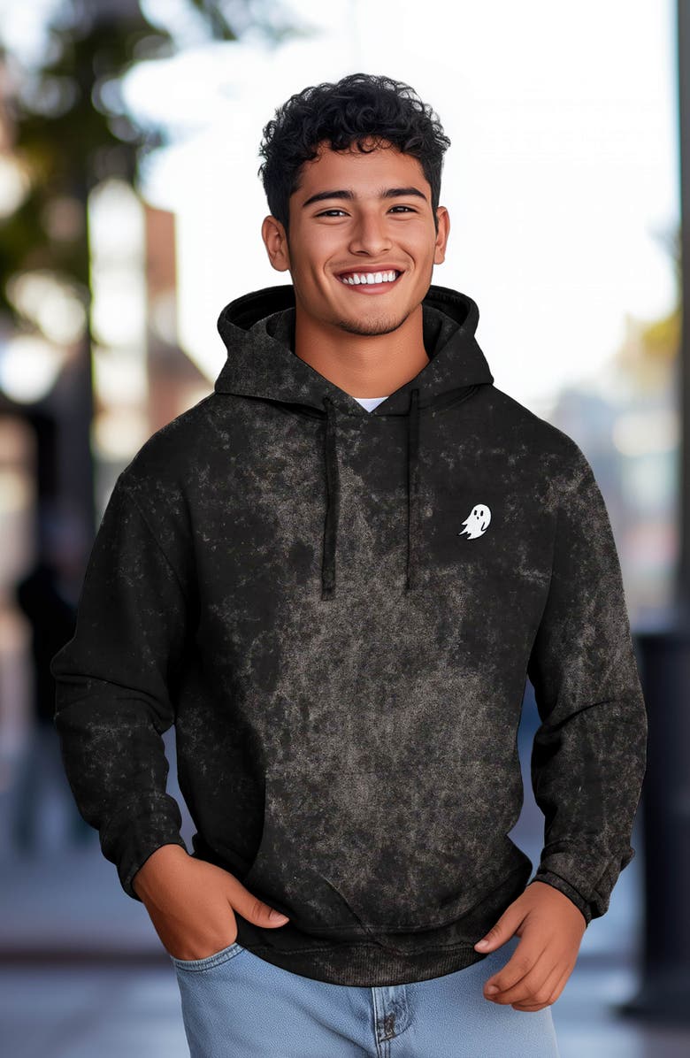 Dalix Ghost Embroidered Washed Hoodie, Alternate, color, Black