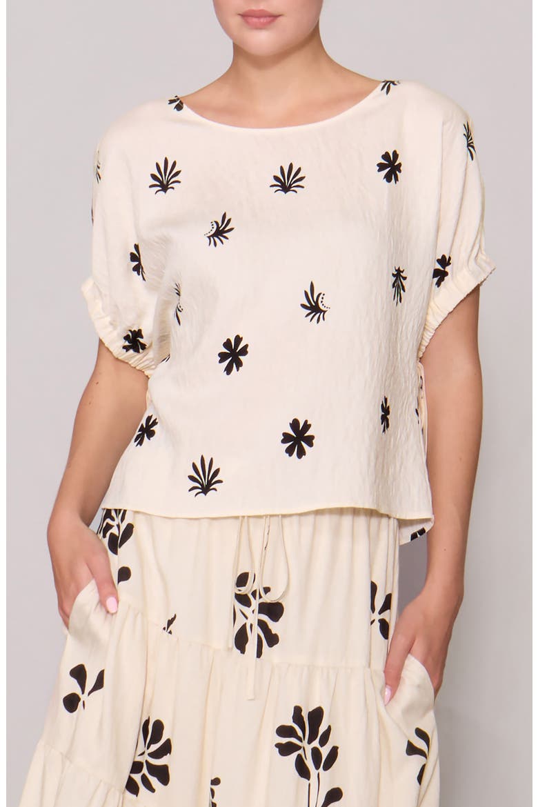 Drawcord Sleeve Top, Main, color, BONE BLACK FLORAL