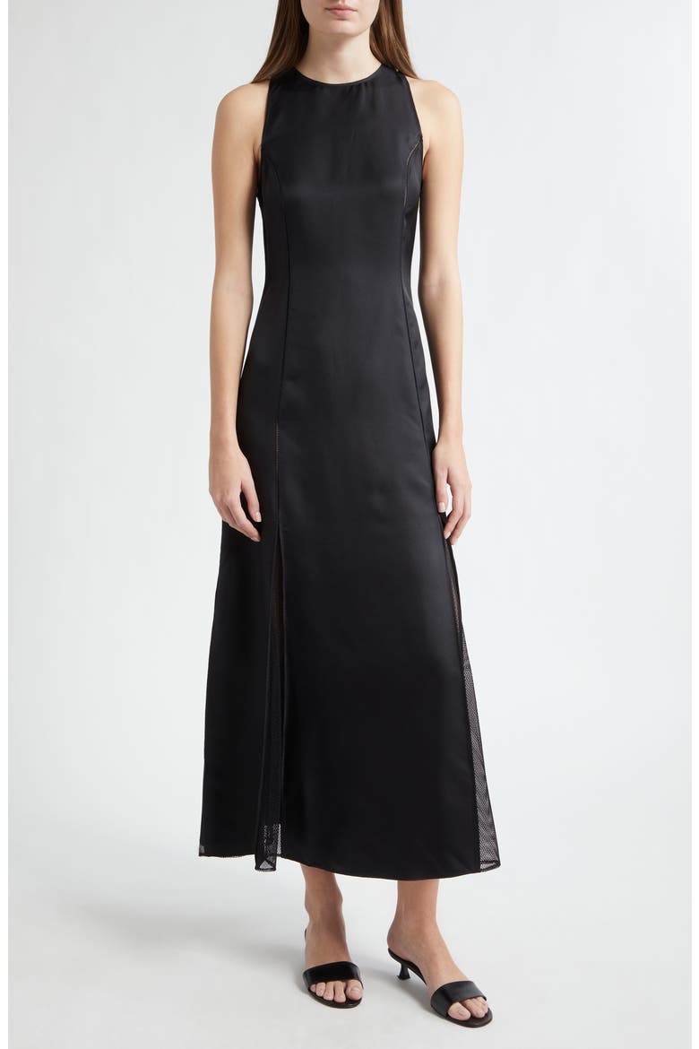 Iraka Silk Twill Midi Dress, Main, color, BLACK