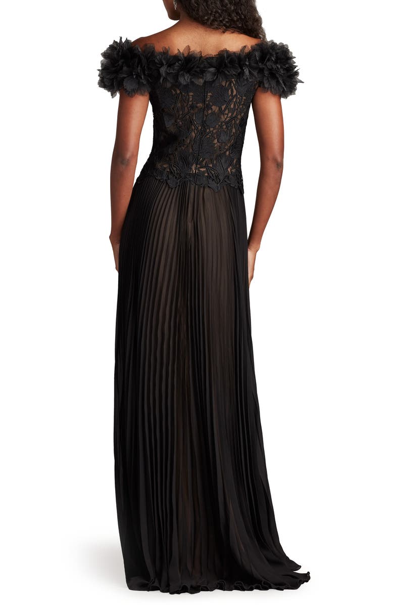 Tadashi Shoji Off the Shoulder Lace Bodice Gown, Alternate, color, Black/ Nude