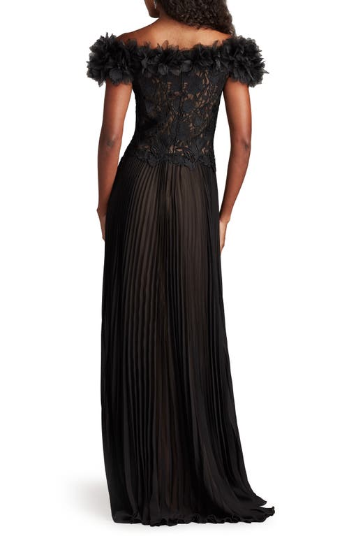 Tadashi Shoji Off The Shoulder Lace Bodice Gown In Black