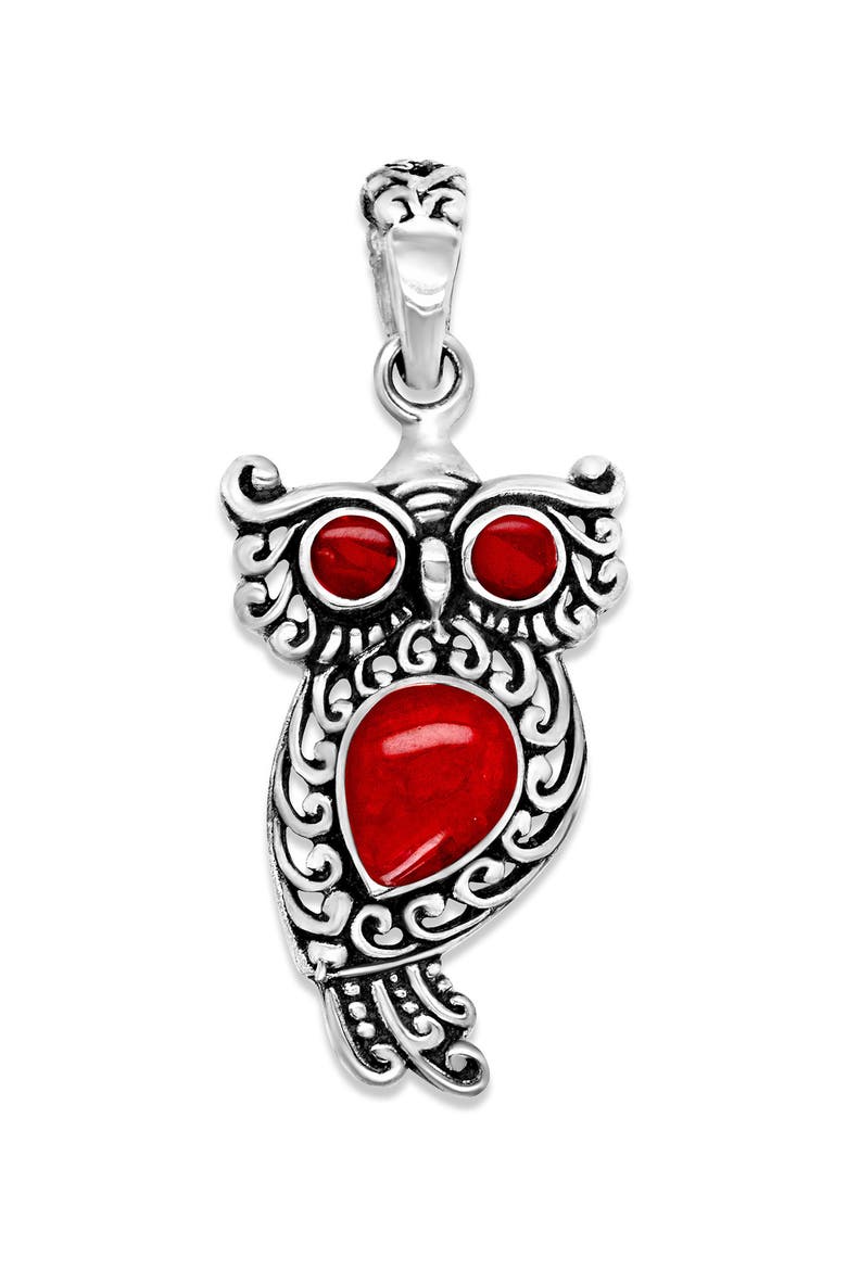 Sterling Silver Owl Pendant, Main, color, RED
