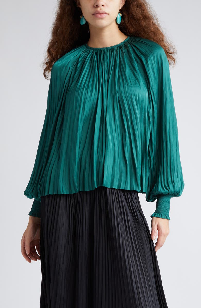 Ulla Johnson Aidy Pleated Satin Top, Main, color, 