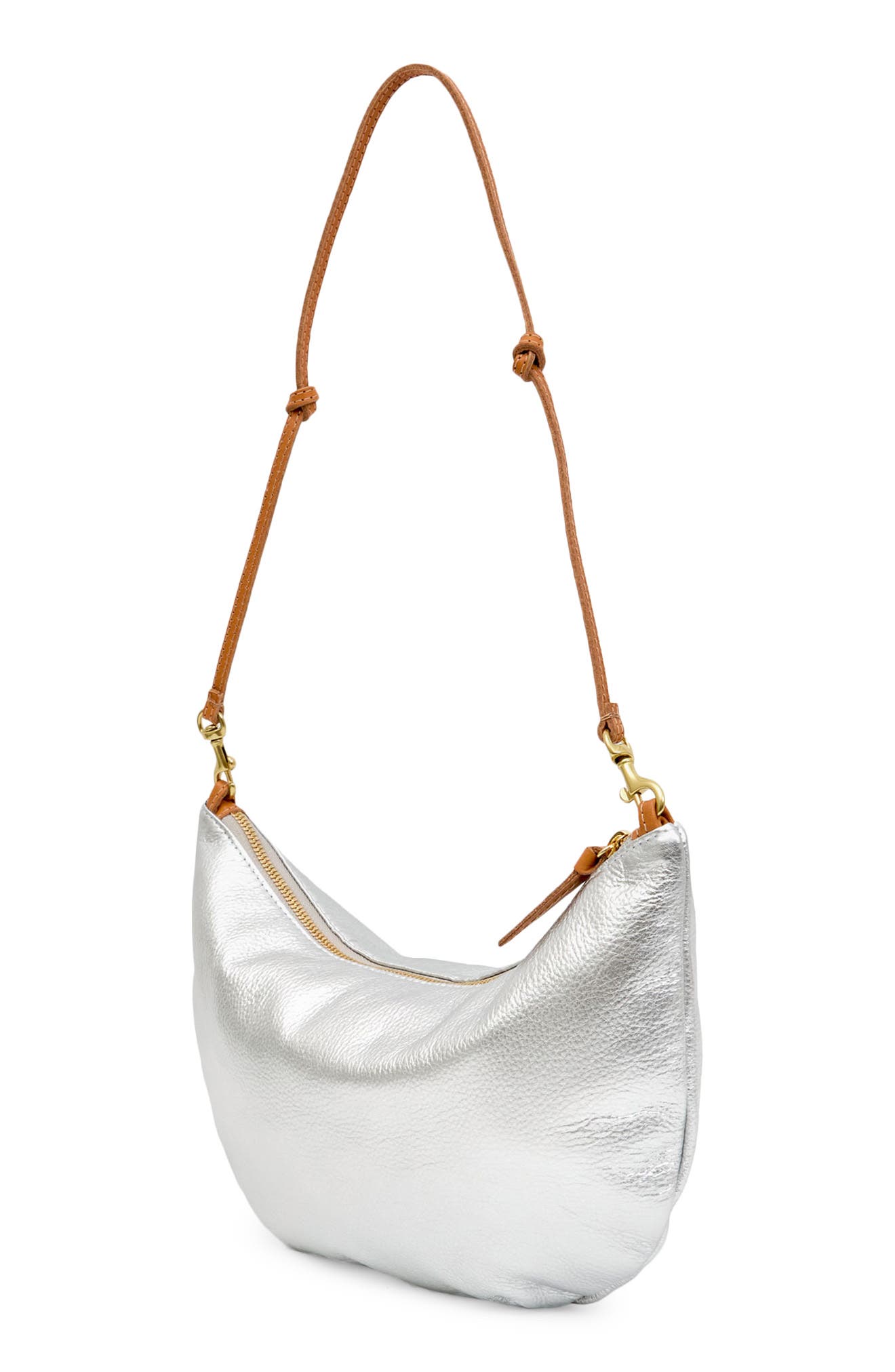 Clare V. Lune Metallic Leather Shoulder Bag, Alternate, color, Silver