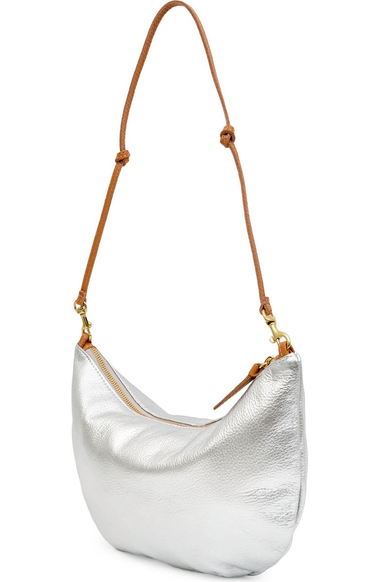 Clare V. Lune Metallic Leather Shoulder Bag, Alternate, color, Silver