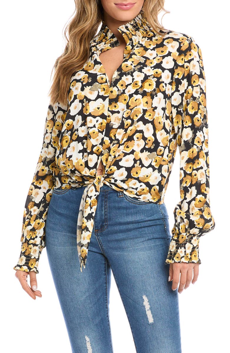 Karen Kane Floral Tie Front Blouse, Main, color, 