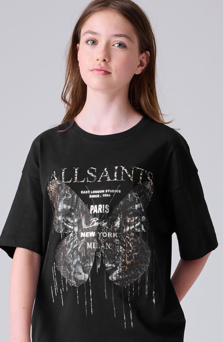 smALLSAINTS by ALLSAINTS Kids' Butterfly Oversize Cotton Graphic T-Shirt, Alternate, color, Black