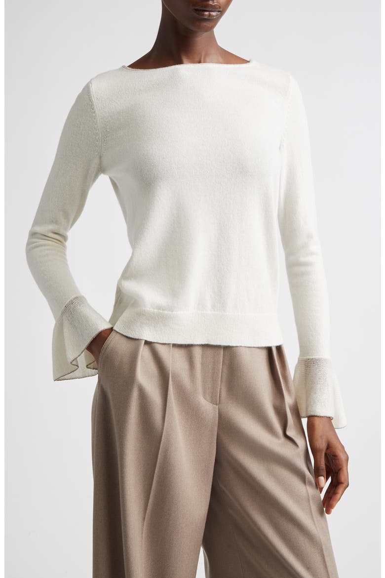 Ruffle Cuff Cashmere Sweater, Main, color, CLOUD