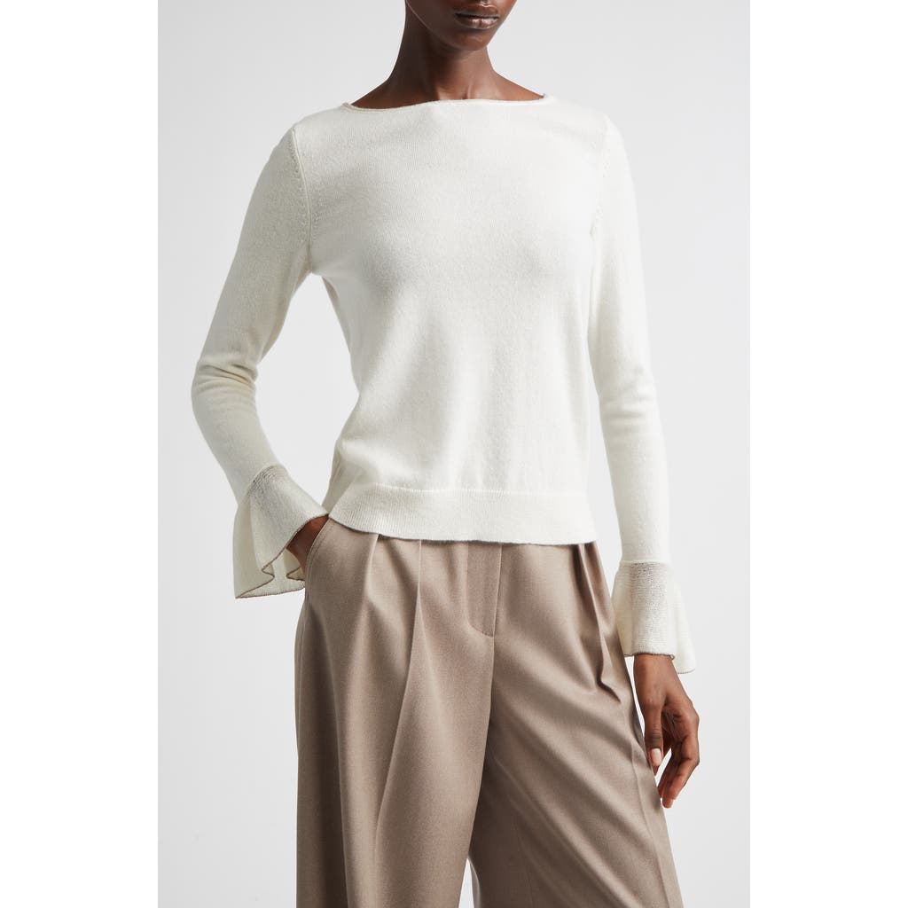 Lafayette 148 New York Ruffle Cuff Cashmere Sweater in Cloud at Nordstrom, Size Large