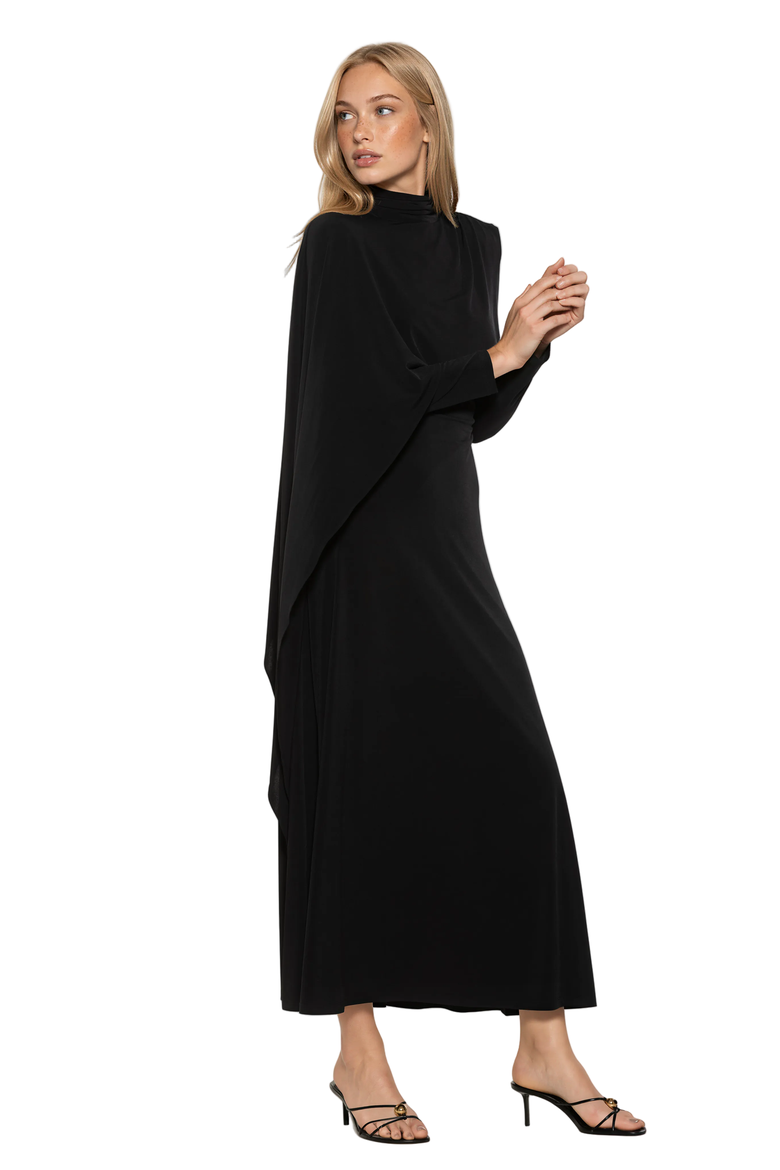 Aziel Mockneck Cape Maxi Dress, Alternate, color, Black