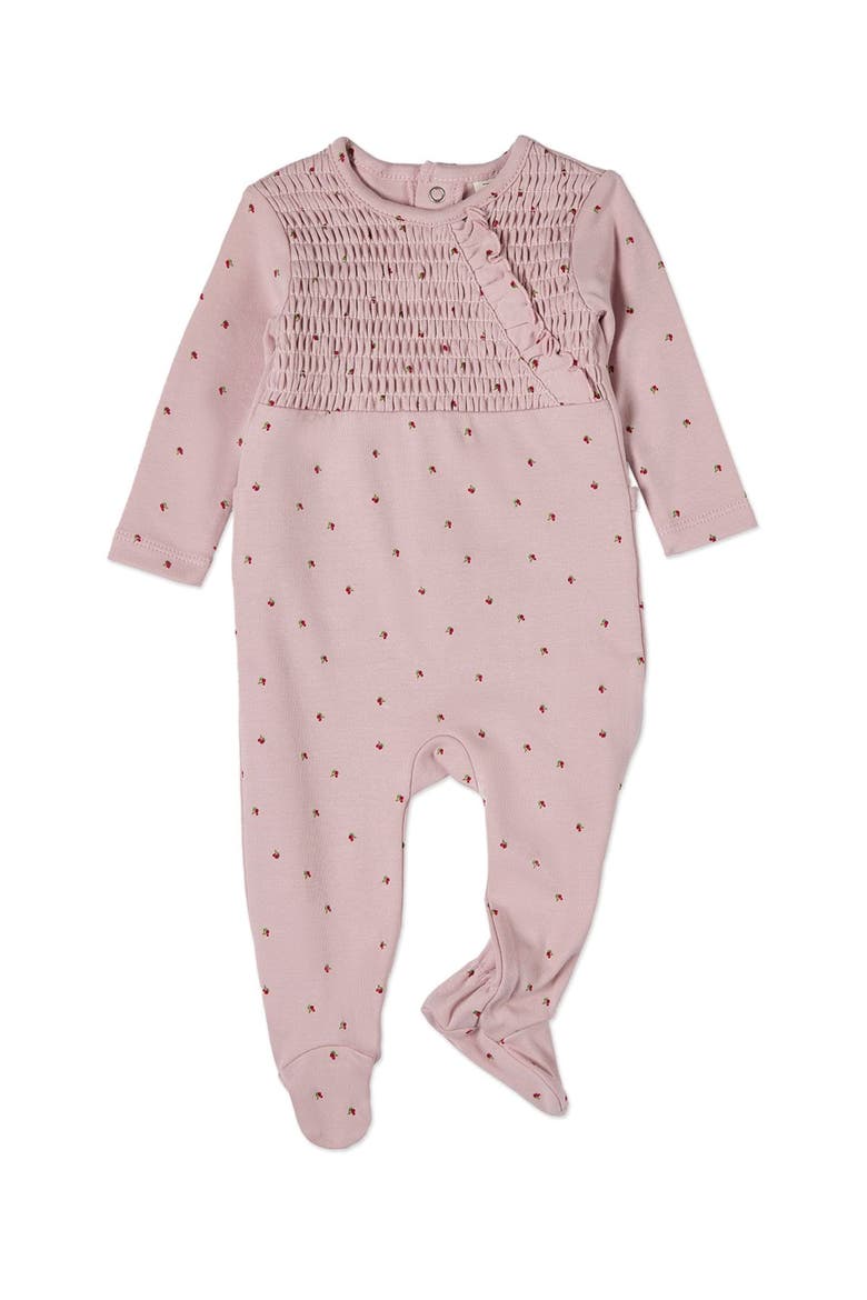 Cotton Ruffled Smocked Footie, Main, color, Blush Pink