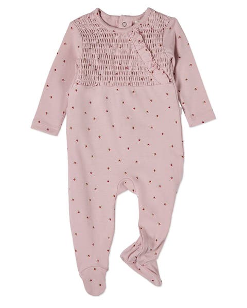 Cotton Ruffled Smocked Footie