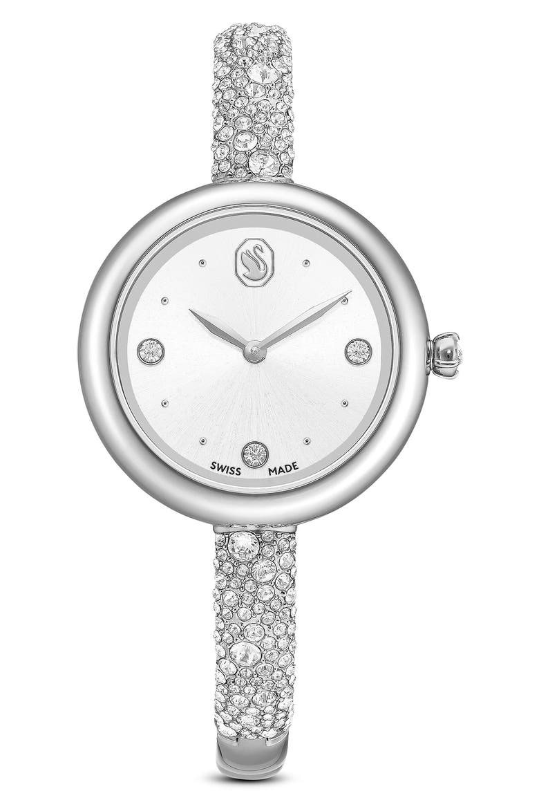 Sublima Crystal Pavé Bangle Bracelet Watch, 28mm, Main, color, SILVER