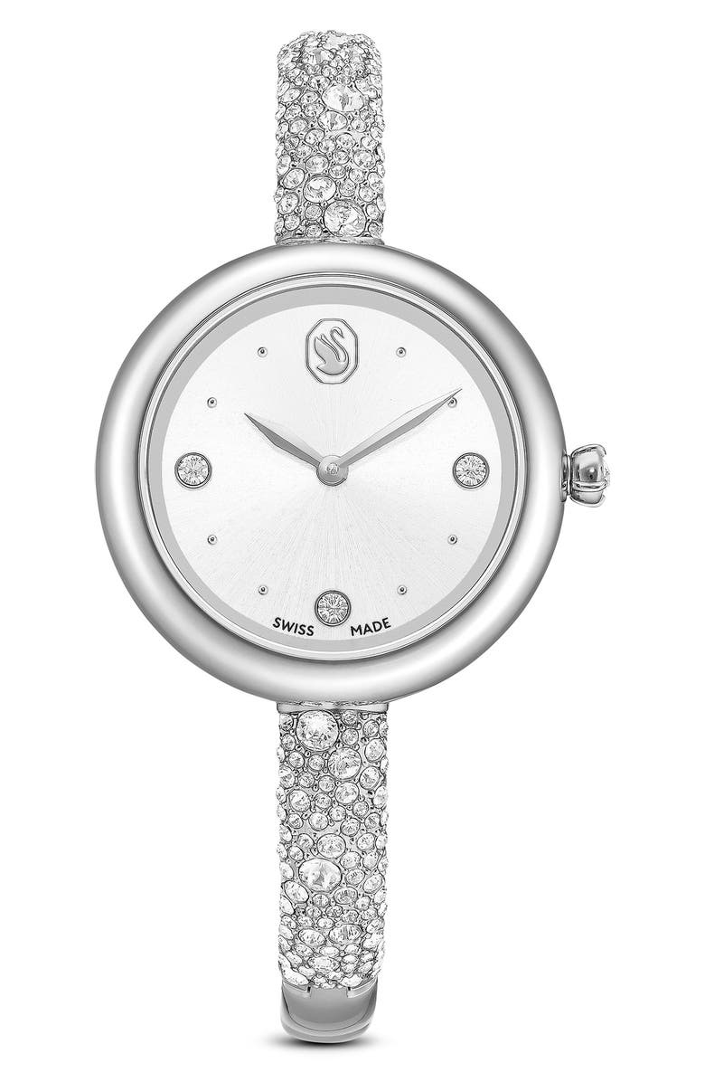 Swarovski Sublima Crystal Pavé Bangle Bracelet Watch, 28mm, Main, color, Silver