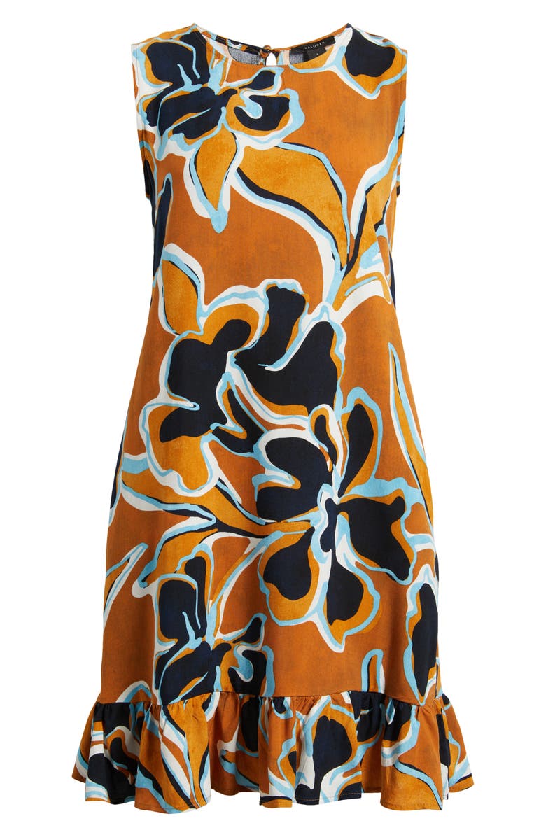 Halogen<sup>®</sup> Floral Print Ruffle Hem Dress, Alternate, color, Cafe
