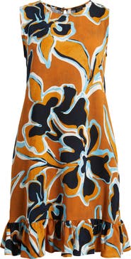 Halogen® Floral Print Ruffle Hem Dress