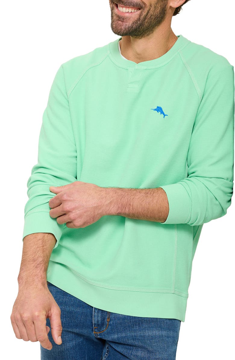 Tommy Bahama Montego Bay Abaco Long Sleeve Cotton & Lyocell Notch Neck Sweatshirt, Main, color, Lt Neptune Green