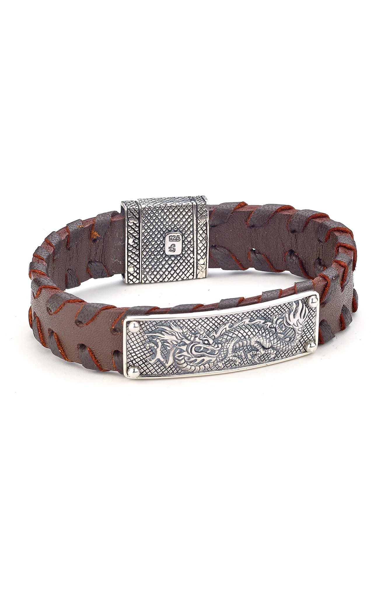 SAMUEL B. Engraved Dragon Leather Bracelet