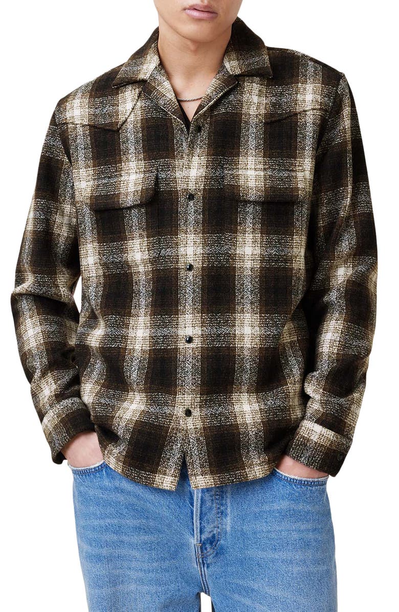 AllSaints Alvar Plaid Relaxed Button-Up Shirt, Main, color, Brown