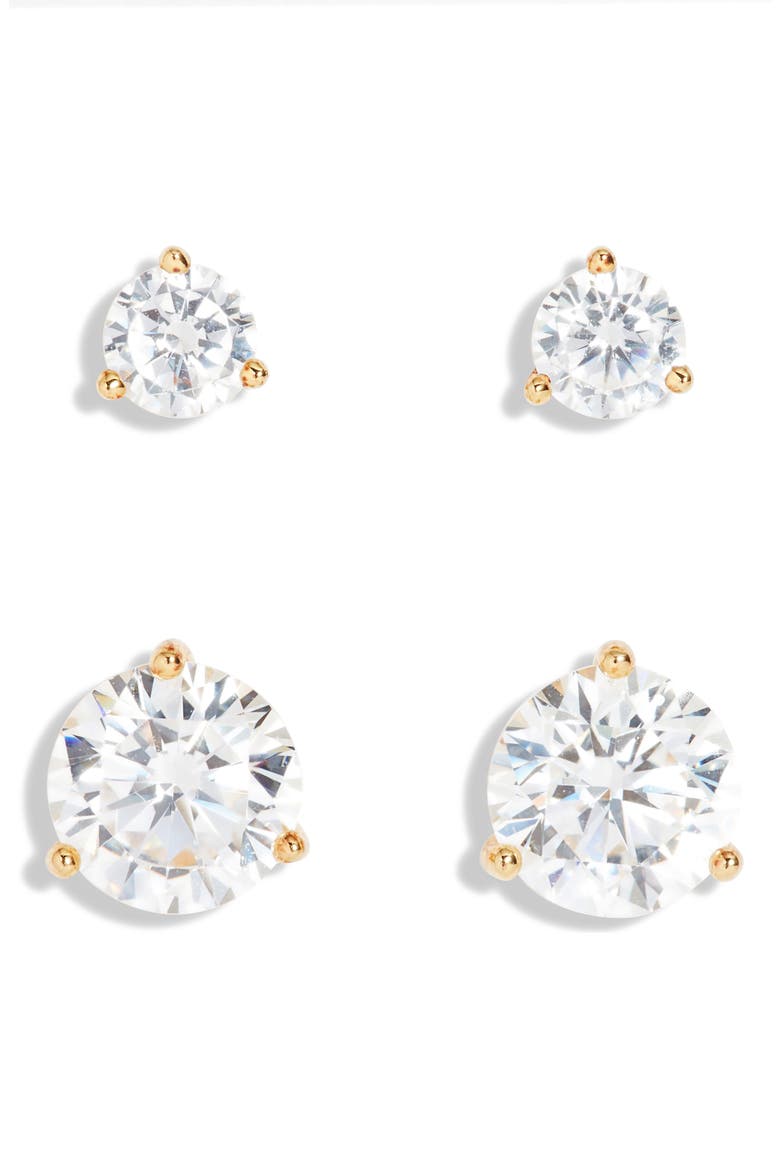 Gift Boxed Set of 2 Cubic Zirconia Stud Earrings, Main, color, CLEAR- GOLD