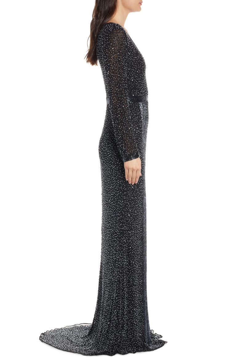 Long Sleeve Beaded Gown, Alternate, color, BLACK PEARL