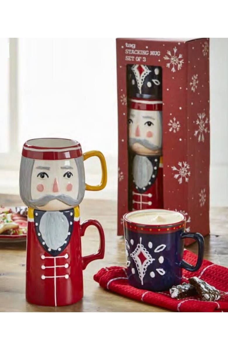 tag Nutcracker Stacking Mug Set of 3 Colorful Ceramic Drinkware, Alternate, color, Multicolored