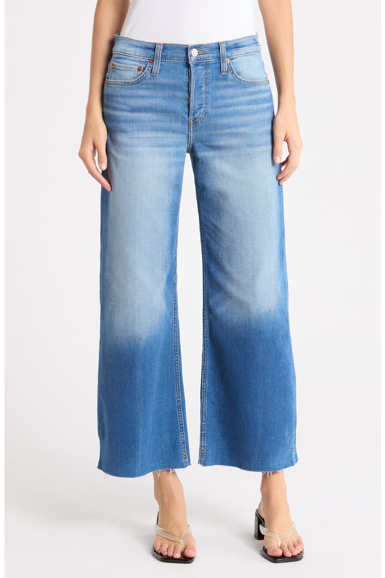 High Waist Raw Hem Wide Leg Crop Jeans, Main, color, VIPERBLUE
