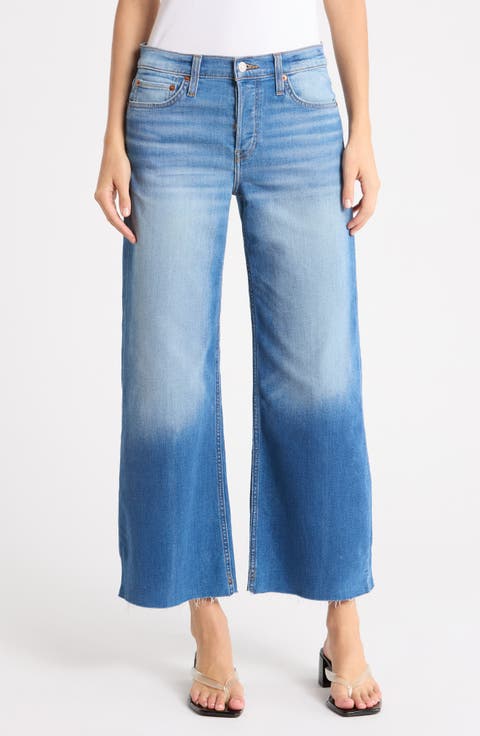 High Waist Raw Hem Wide Leg Crop Jeans