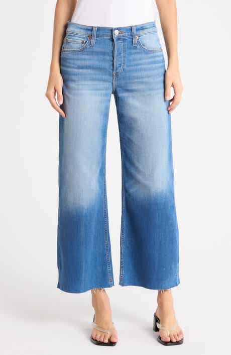 High Waist Raw Hem Wide Leg Crop Jeans