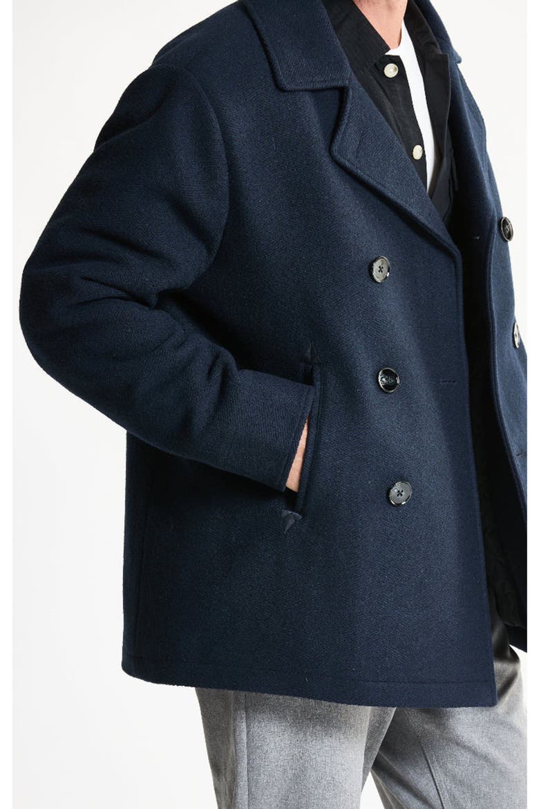 Quilted Lined Wool Blend Peacoat, Alternate, color, NAVY