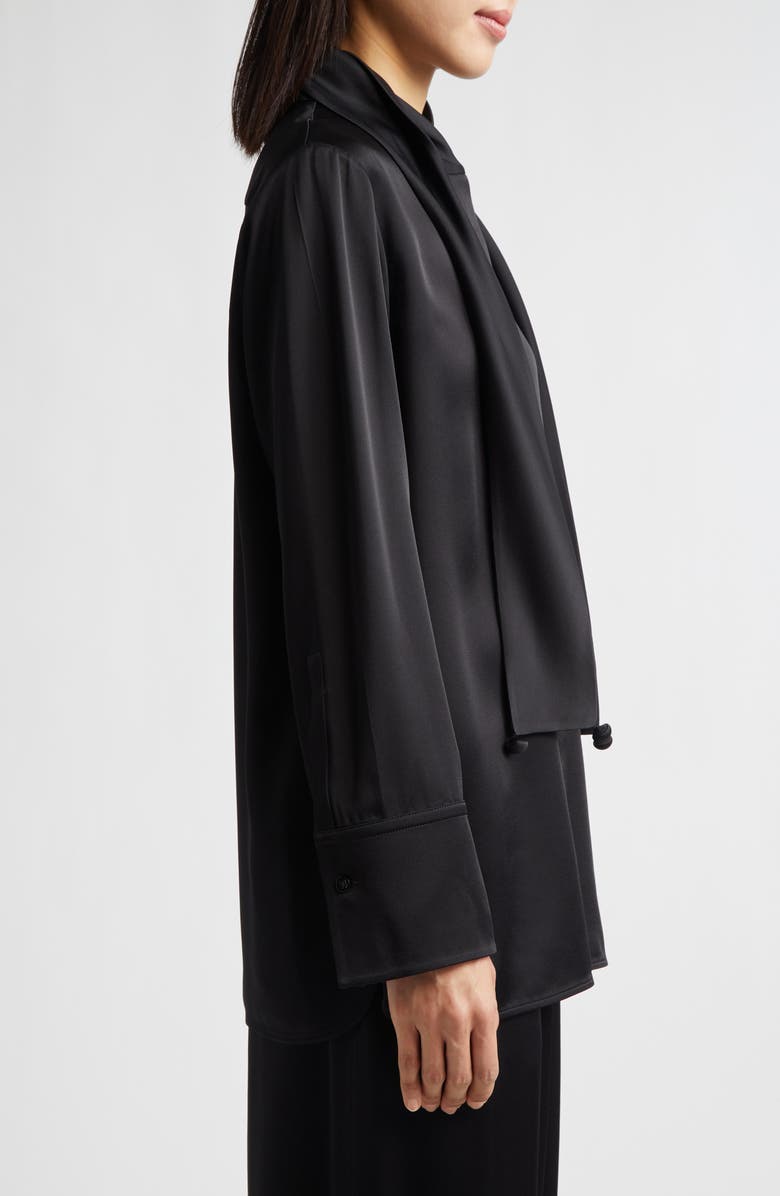 Jil Sander Fluid Satin Shirt with Scarf Ties, Alternate, color, Black