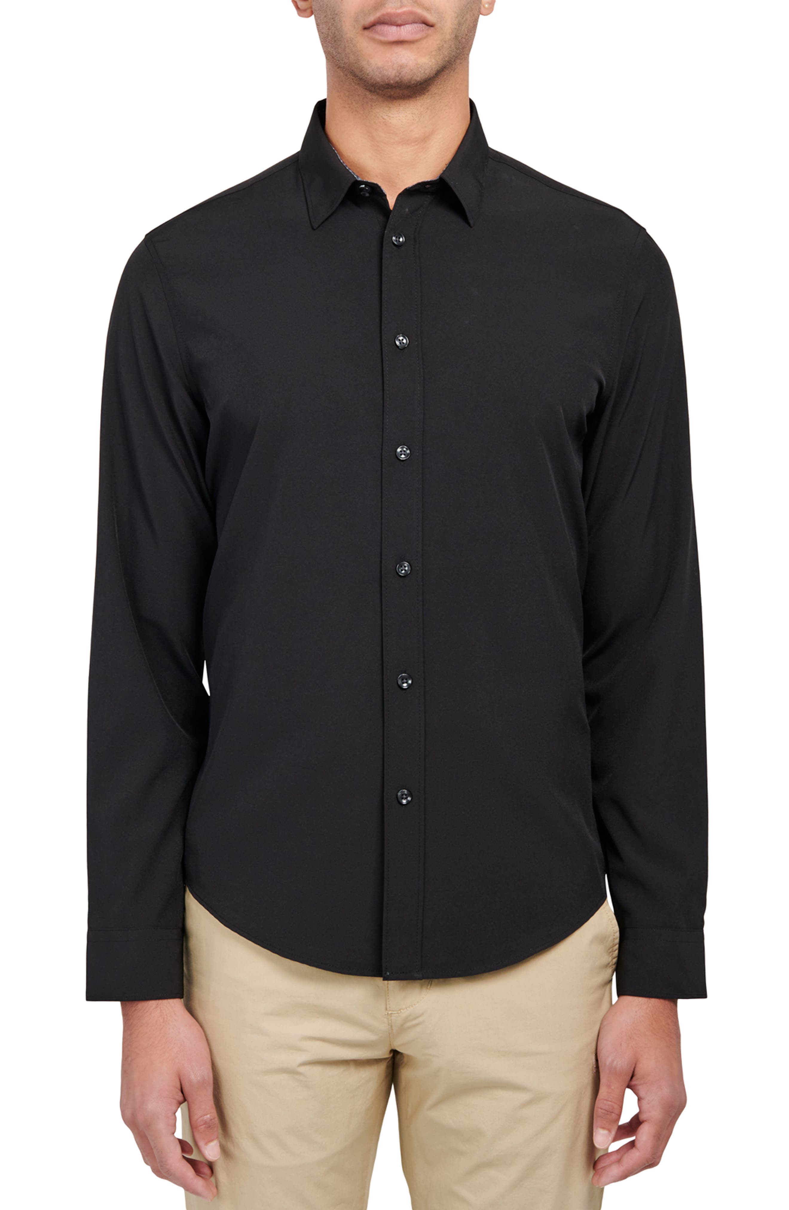 Slim Fit Solid 4-Way Stretch Performance Long Sleeve Shirt