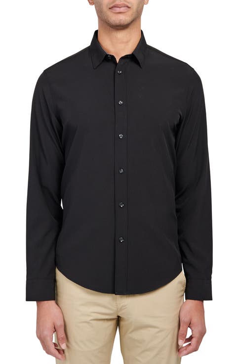 Slim Fit Solid 4-Way Stretch Performance Long Sleeve Shirt