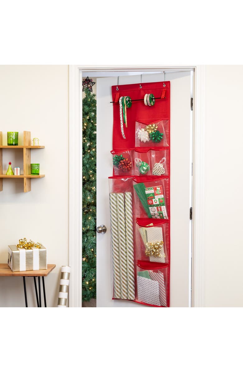 HONEY-CAN-DO Over the Door Holiday Wrapping Paper Organizer - Red, Alternate, color, 