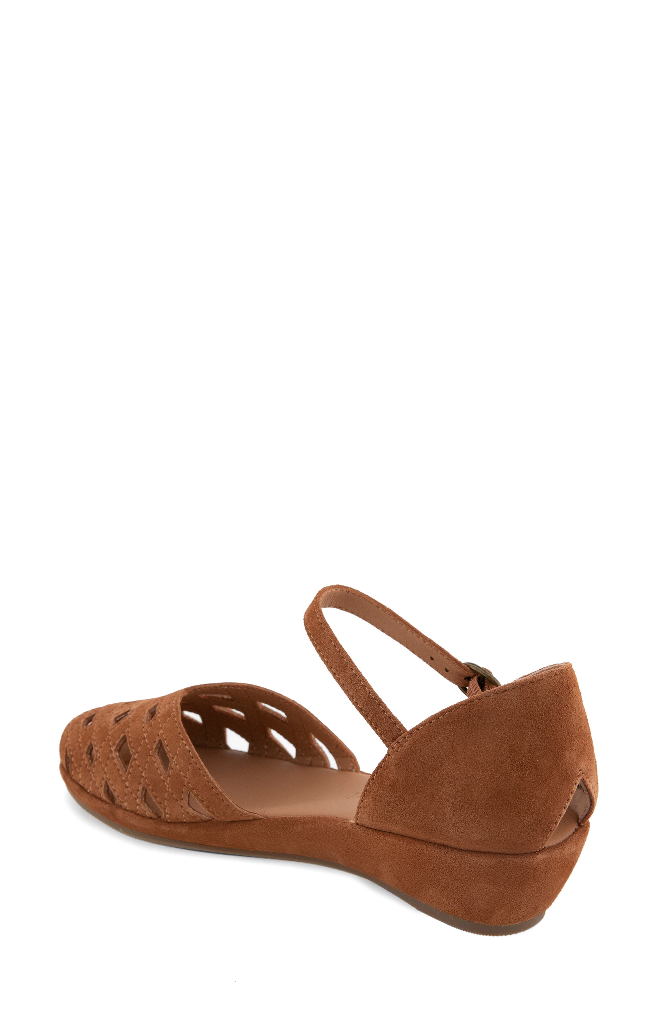 Loren Ankle Strap Peep Toe Wedge Sandal, Alternate, color, LUGGAGE SUEDE