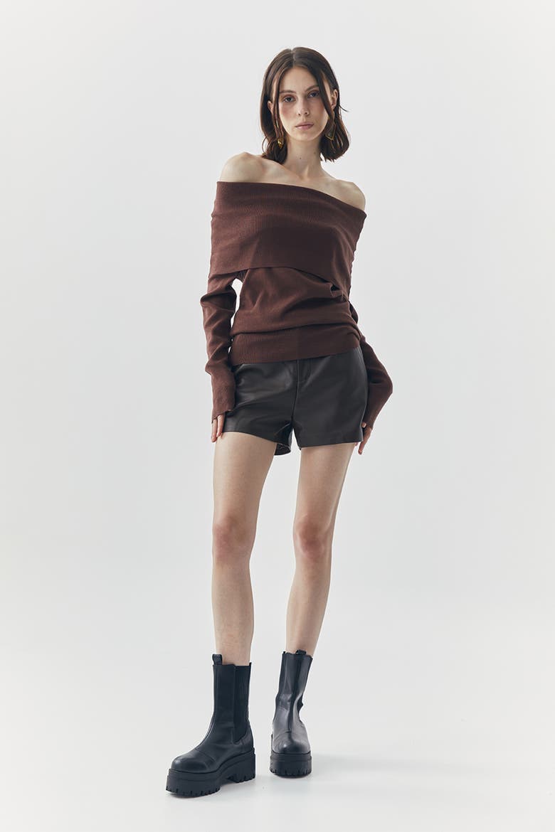 Wren Short Leather Pants, Alternate, color, Brown