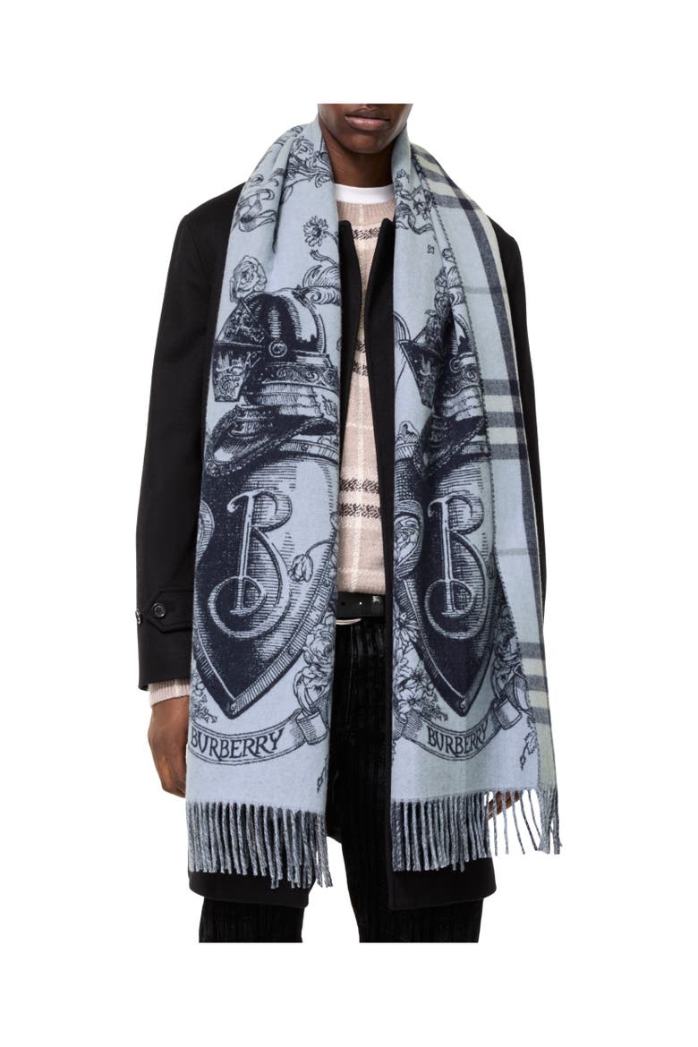 Reversible Etched Knight Cashmere Scarf, Alternate, color, Bank blue