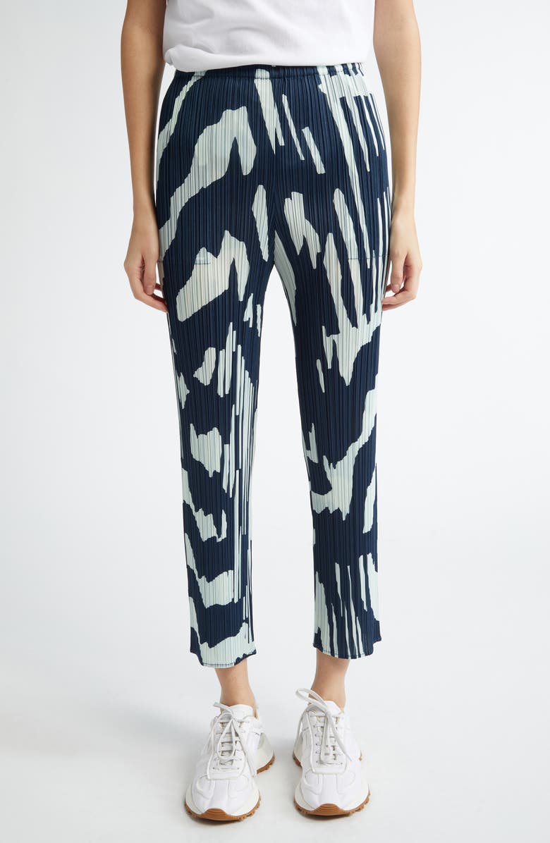 Pleats Please Issey Miyake Refraction Print Pleated Pants, Main, color, Grayish Navy