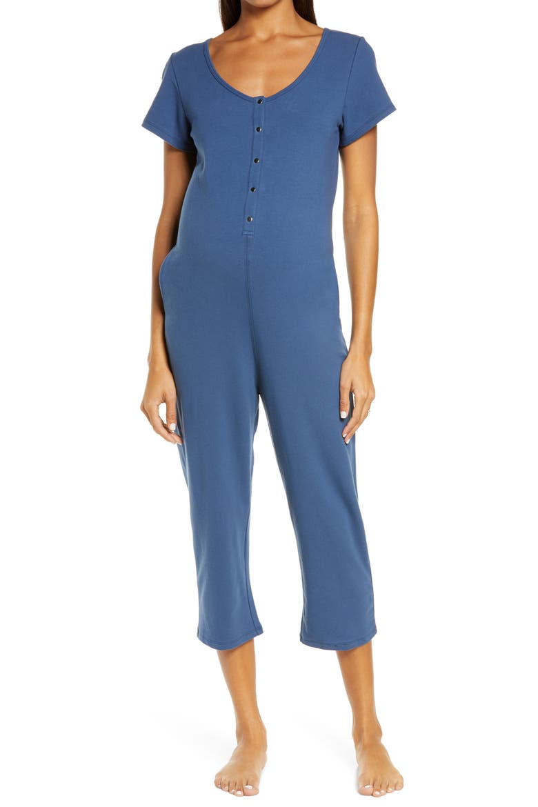 Short Sleeve Nursing/Maternity Romper, Main, color, INDIGO