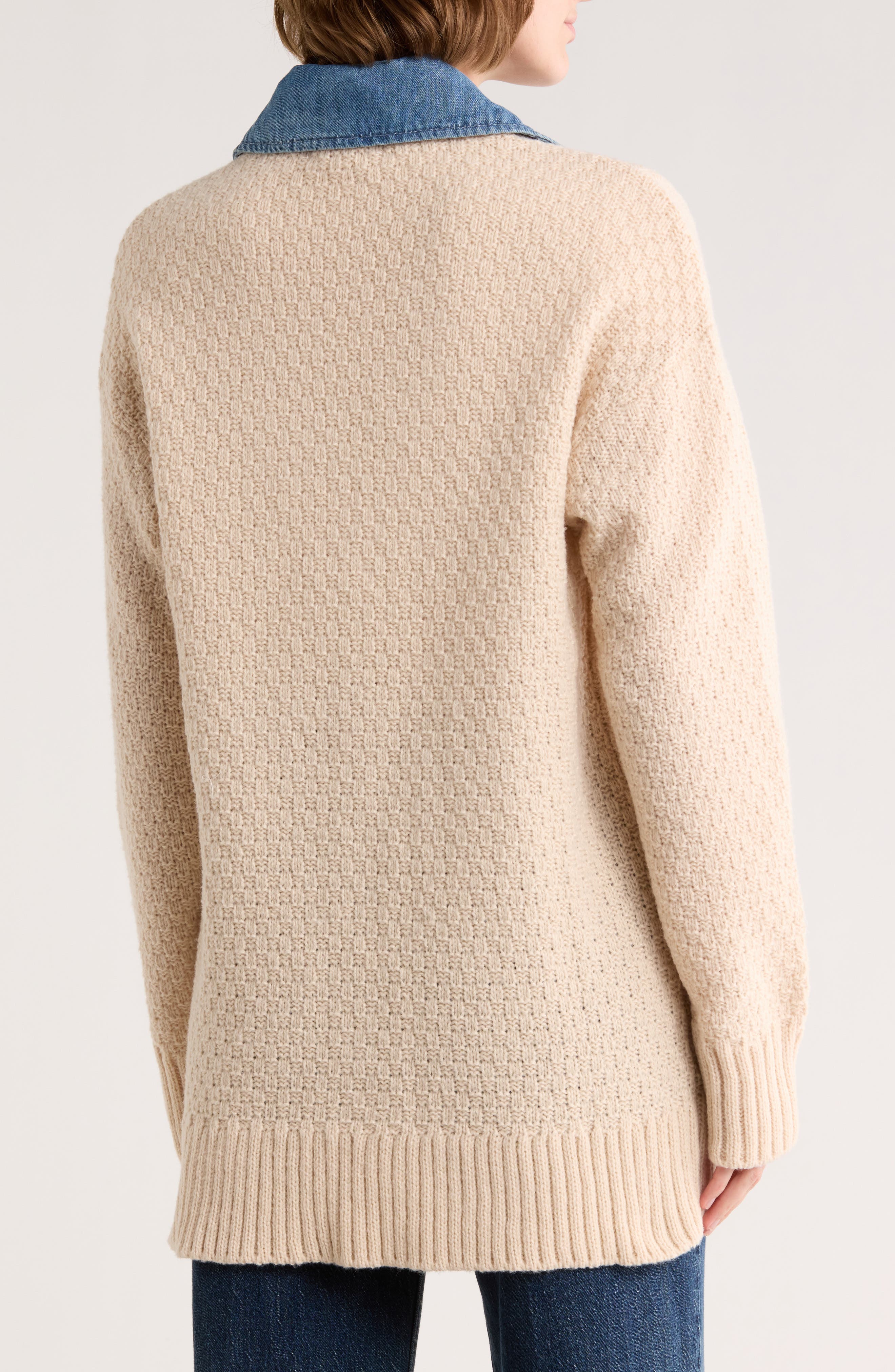 Oversize Denim Trim Cardigan - image 2